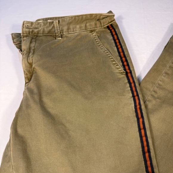 Anthropologie Chino Relaxed Olive Green Cropped Pants Side Stripe‎ 28 - Picture 12 of 16
